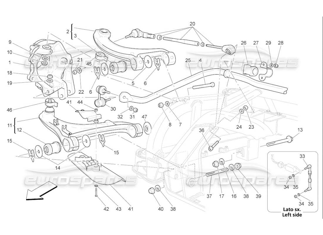 maserati qtp. (2010) 4.7 auto rear suspension part diagram