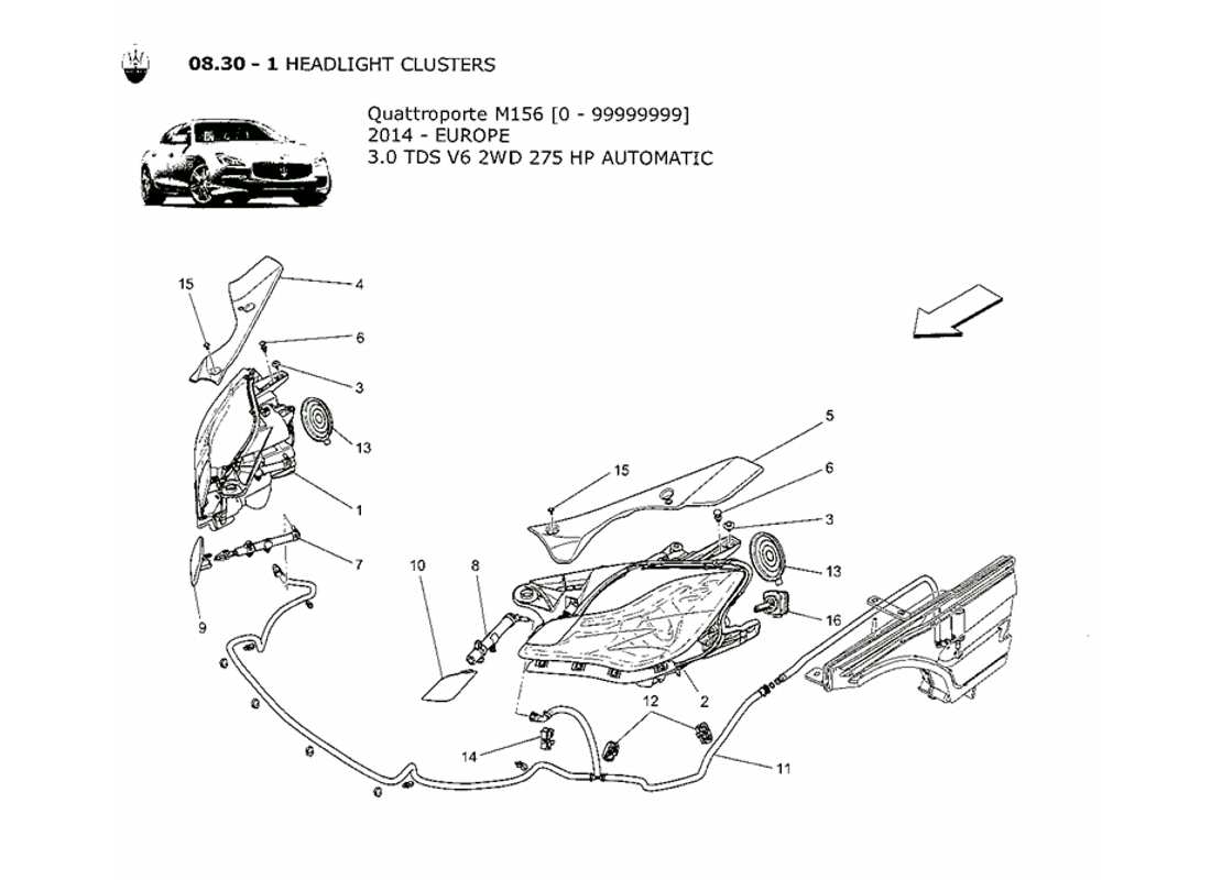 maserati qtp. v6 3.0 tds 275bhp 2014 headlight clusters part diagram