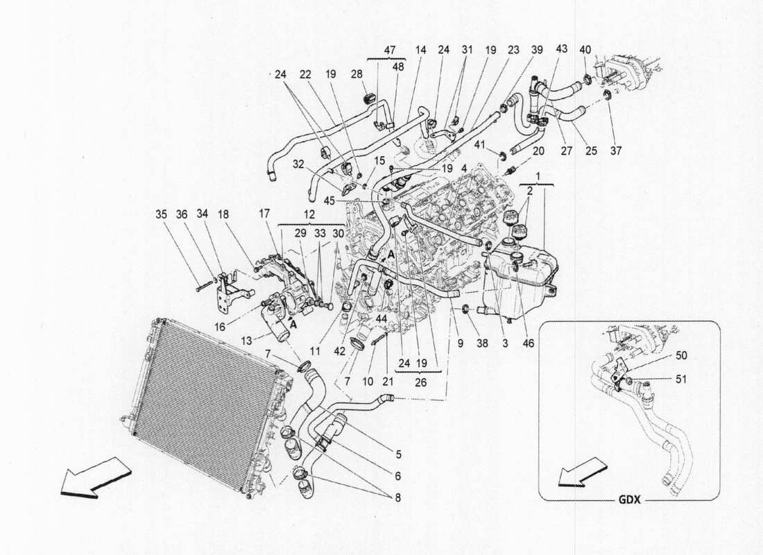 maserati qtp. v6 3.0 bt 410bhp 2015 cooling system part diagram