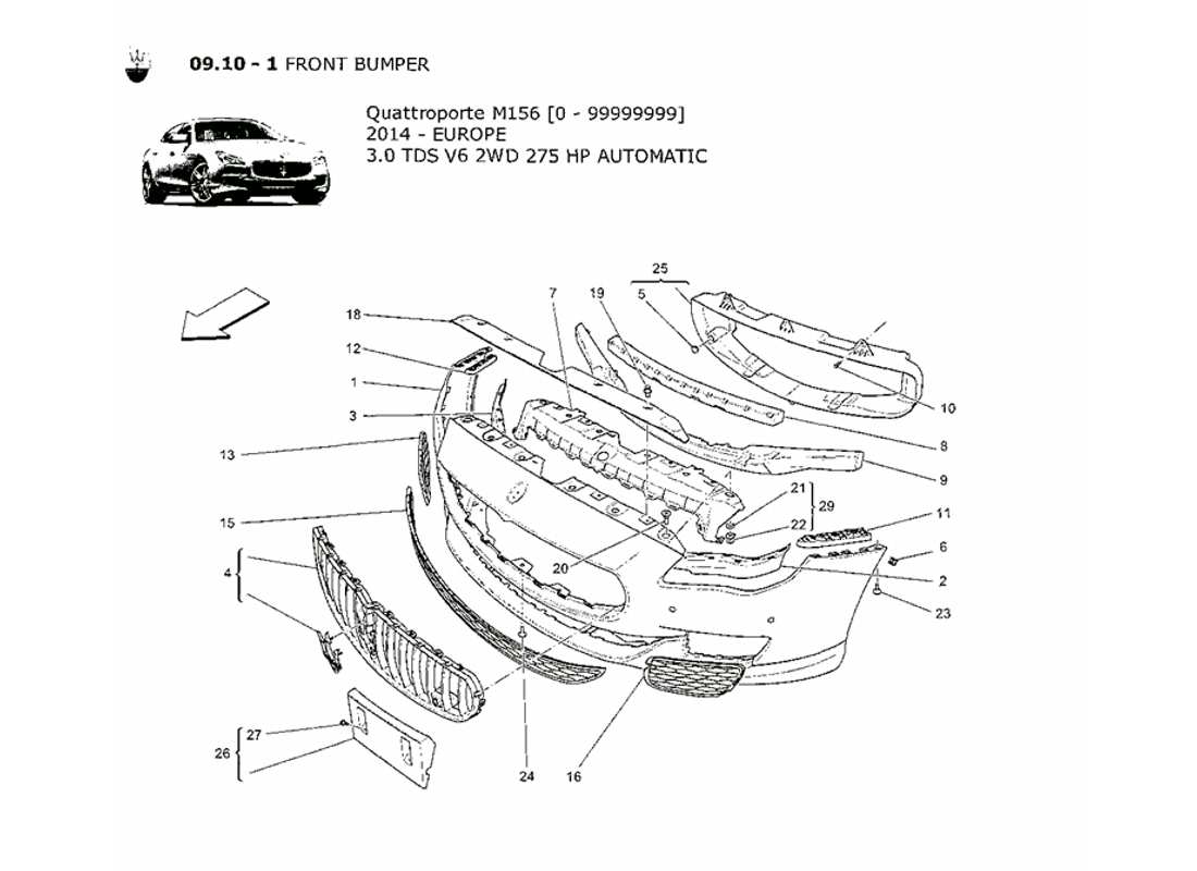 maserati qtp. v6 3.0 tds 275bhp 2014 front bumper part diagram