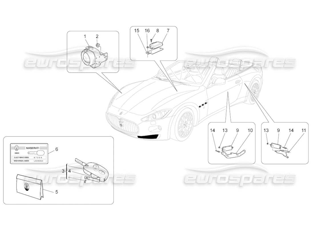 maserati grancabrio (2011) 4.7 alarm and immobilizer system part diagram