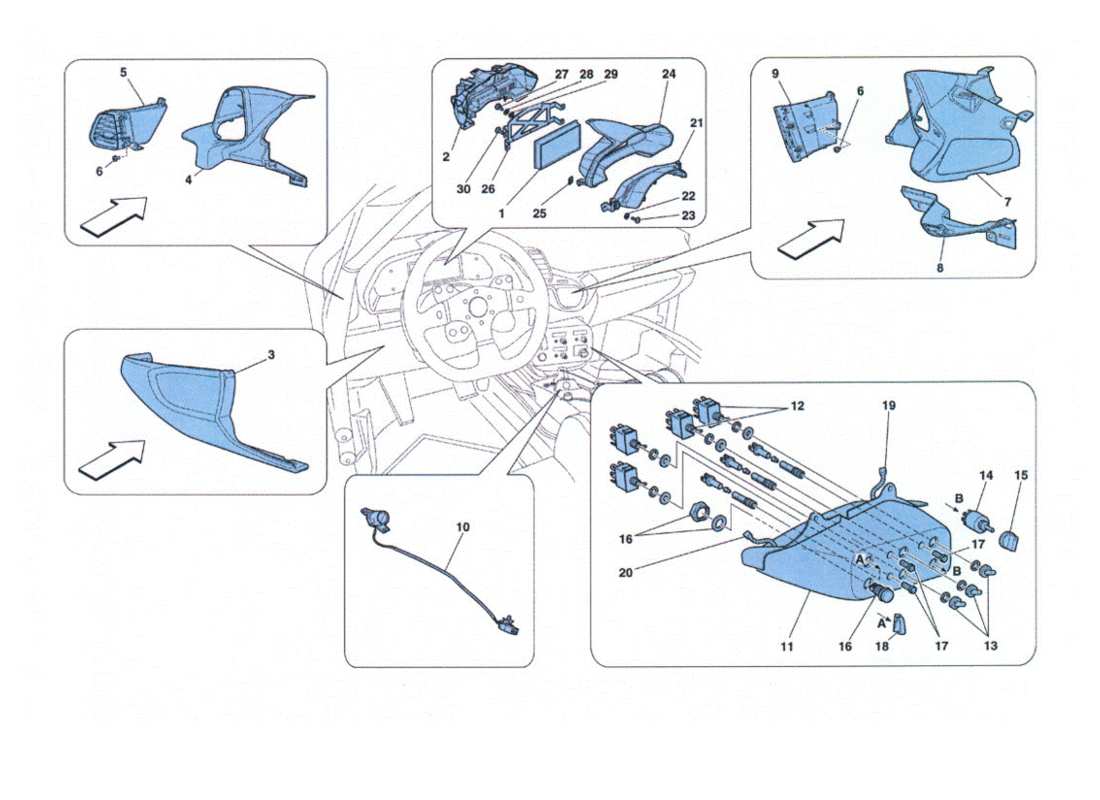 ferrari 458 challenge strumenti plancia e tunnel part diagram