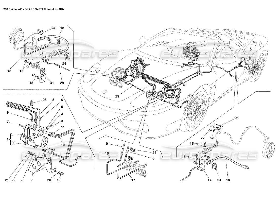 ferrari 360 spider brake system part diagram