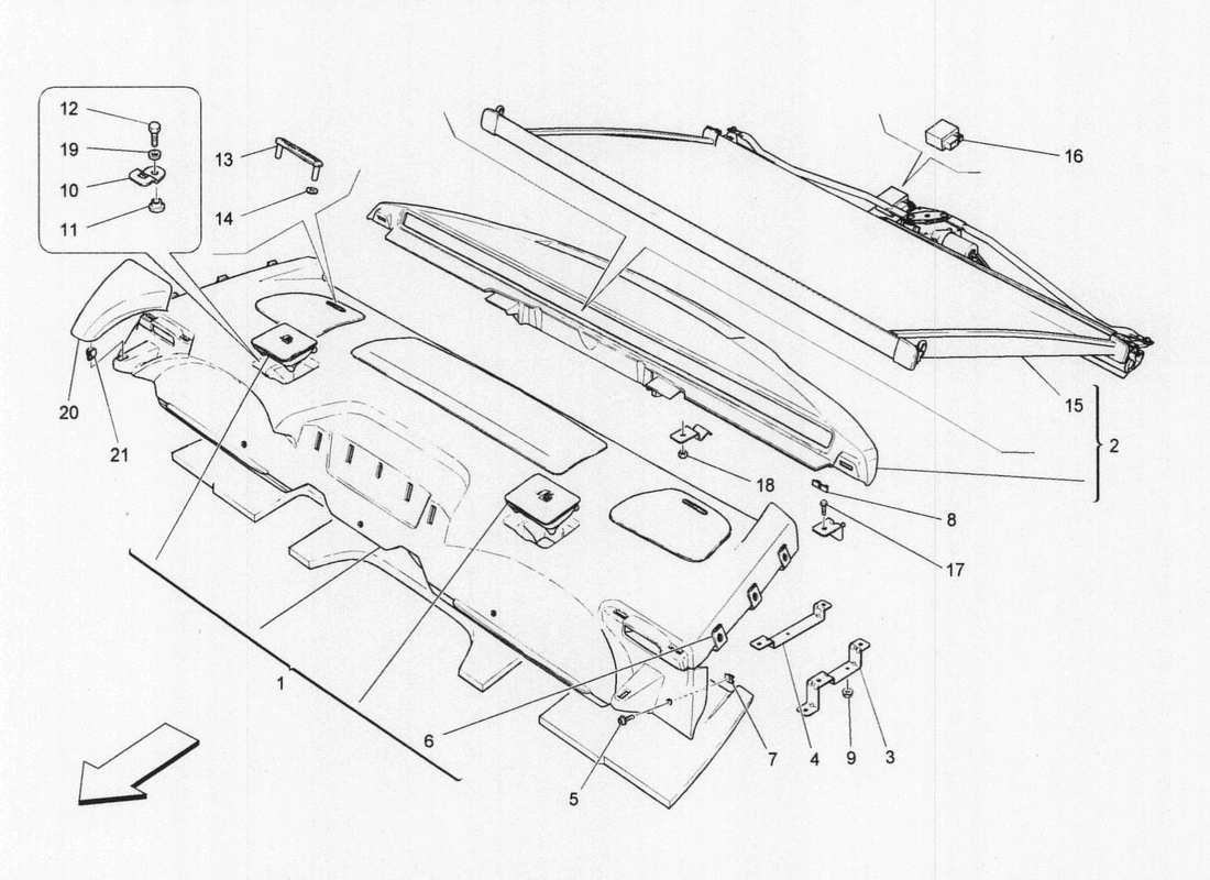 maserati qtp. v6 3.0 bt 410bhp 2wd 2017 rear parcel shelf part diagram