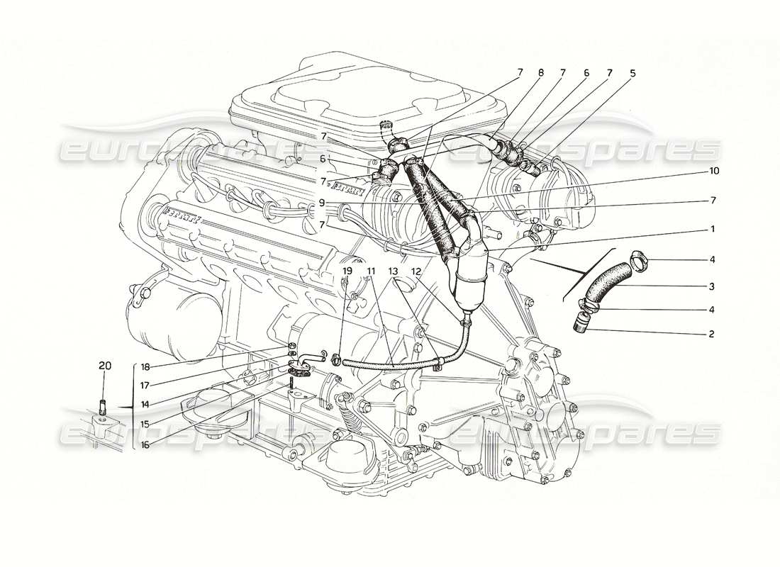 ferrari 308 gt4 dino (1976) blow-by system part diagram