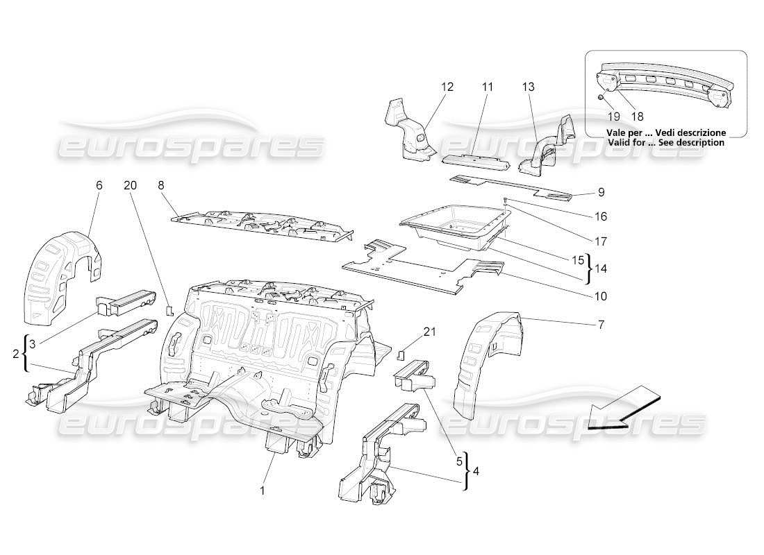 maserati qtp. (2011) 4.2 auto rear structural frames and sheet panels part diagram