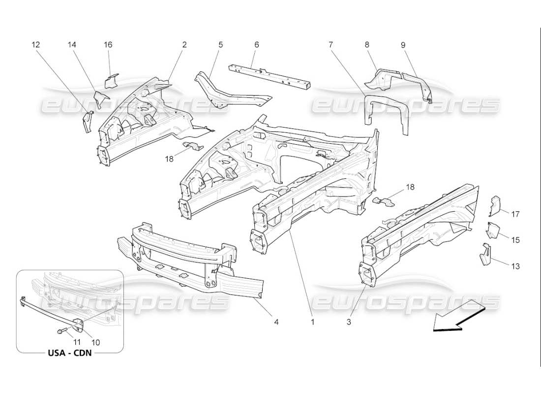 maserati qtp. (2010) 4.7 auto front structural frames and sheet panels part diagram