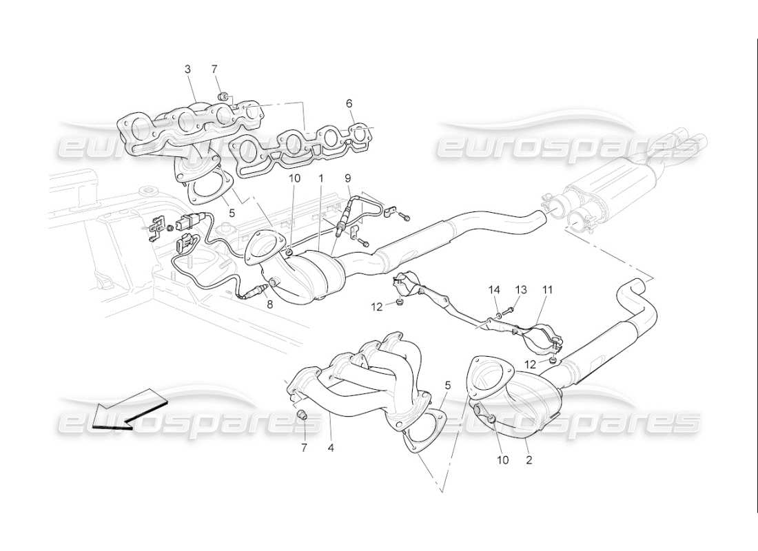 maserati qtp. (2009) 4.7 auto pre-catalytic converters and catalytic converters part diagram