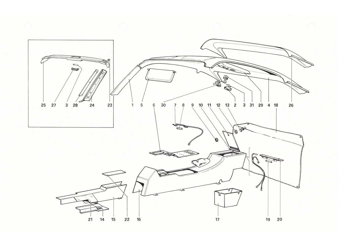 ferrari 208 gtb gts tunnel and roof part diagram