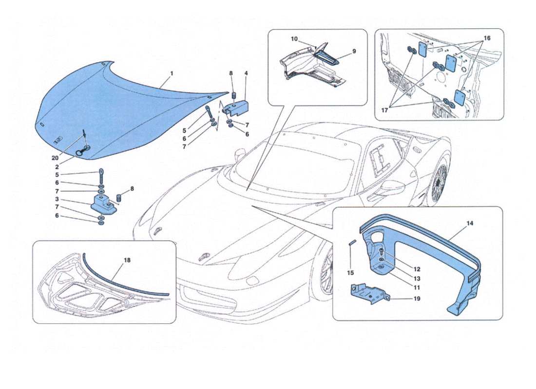 ferrari 458 challenge cofano anteriore part diagram