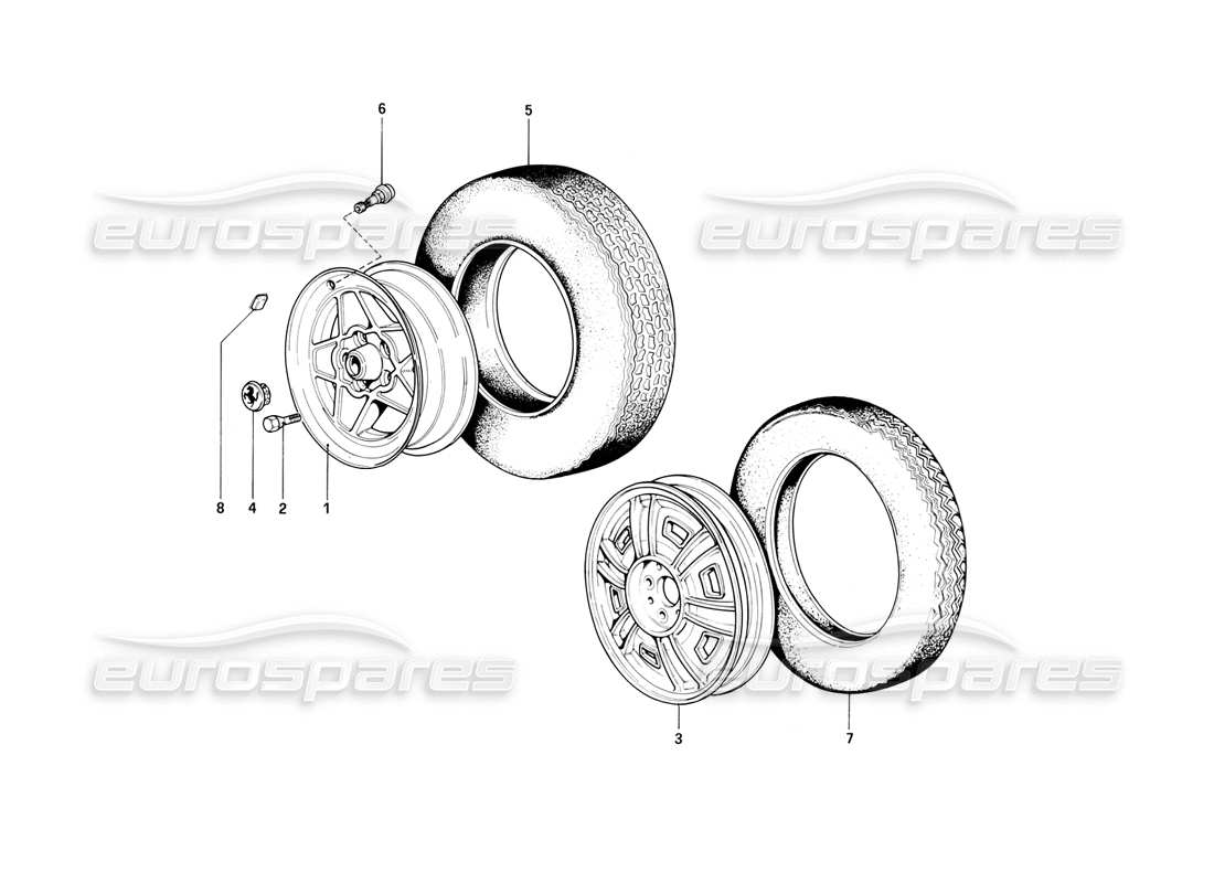 ferrari 308 (1981) gtbi/gtsi wheels part diagram