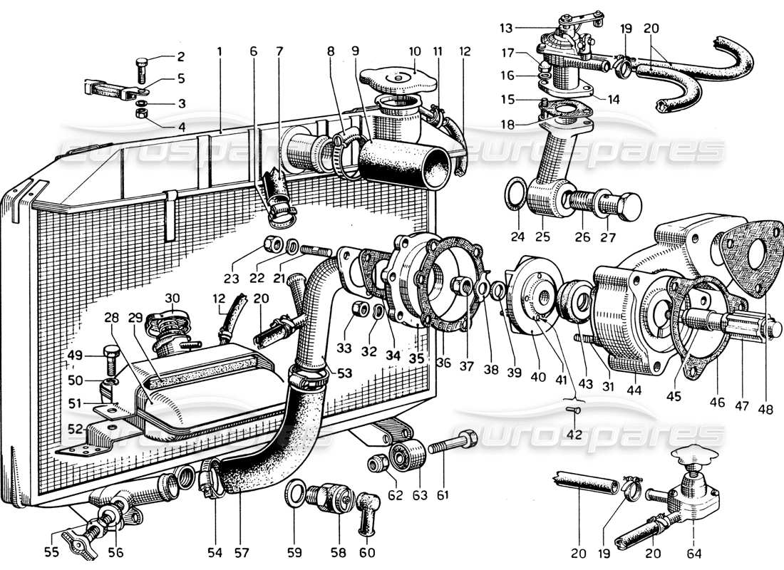 ferrari 330 gtc coupe radiator and water pump part diagram