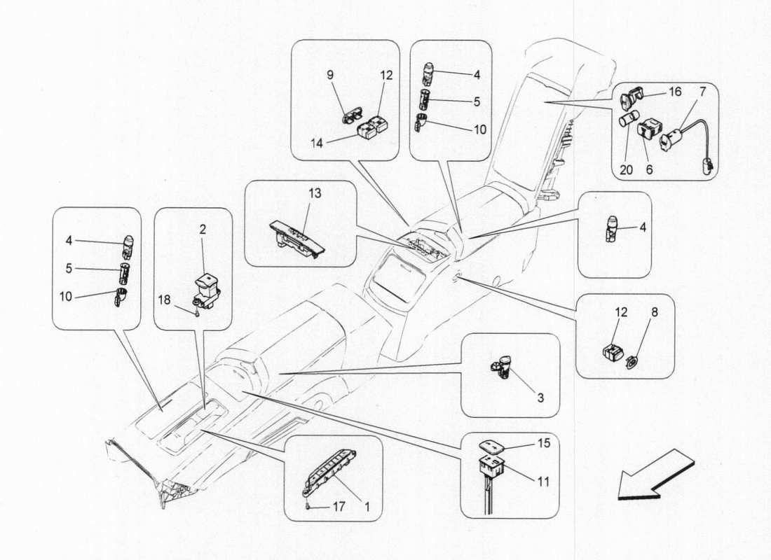 maserati qtp. v6 3.0 bt 410bhp 2015 centre console devices part diagram