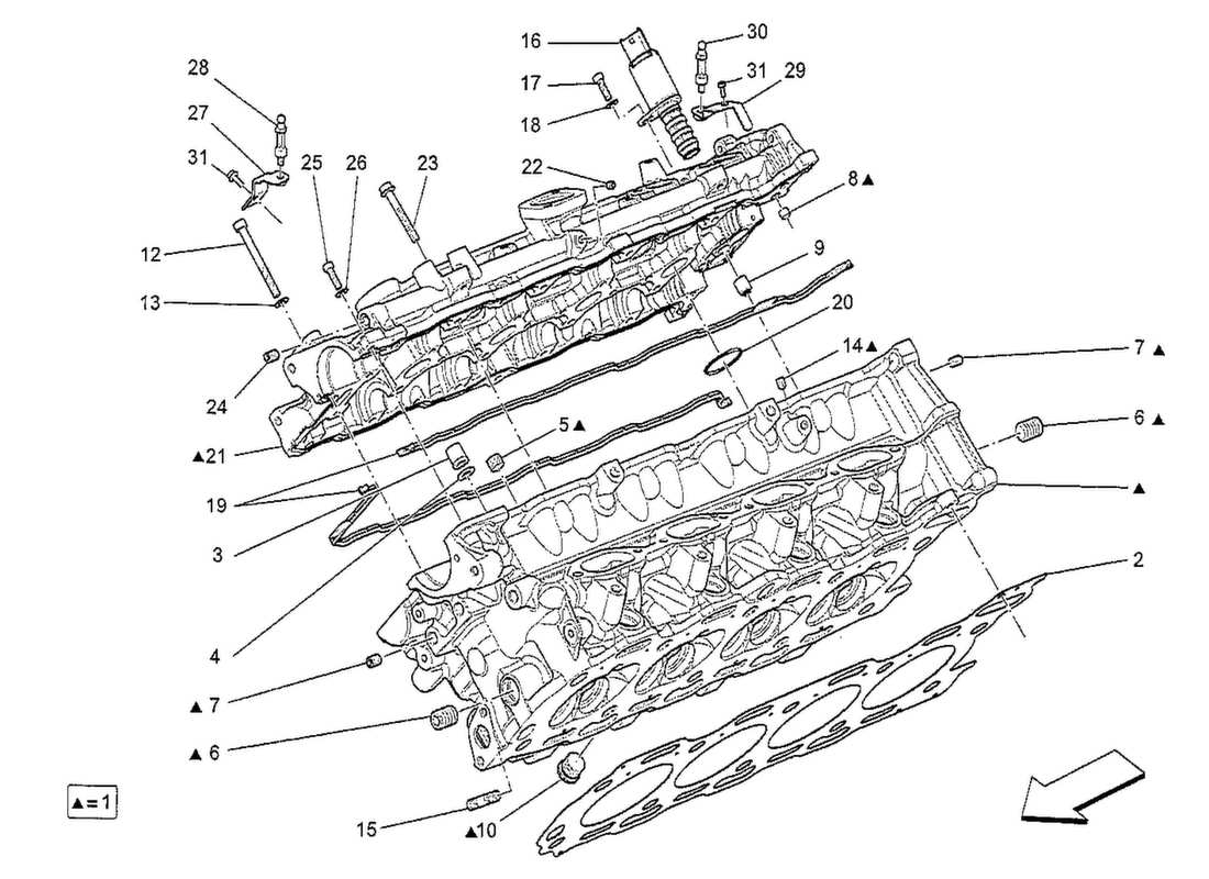 maserati qtp. v8 3.8 530bhp 2014 rh cylinder head part diagram