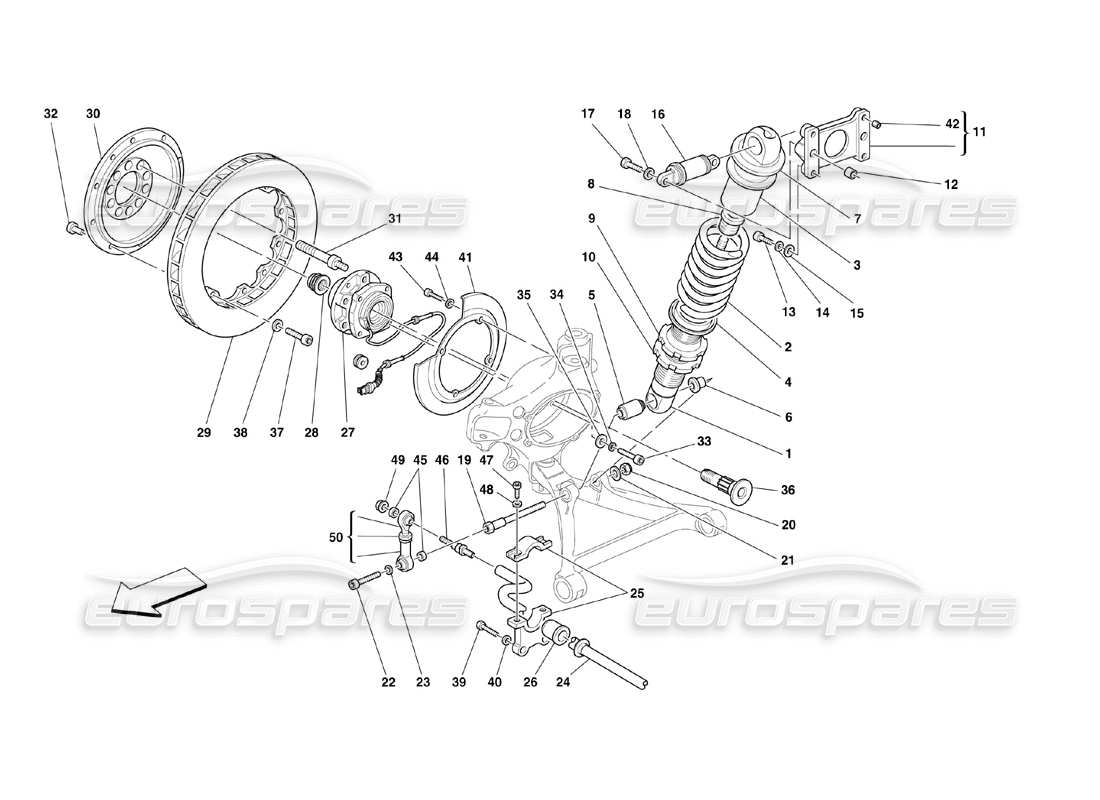 ferrari 360 challenge (2000) front suspension - shock absorber and brake disc part diagram