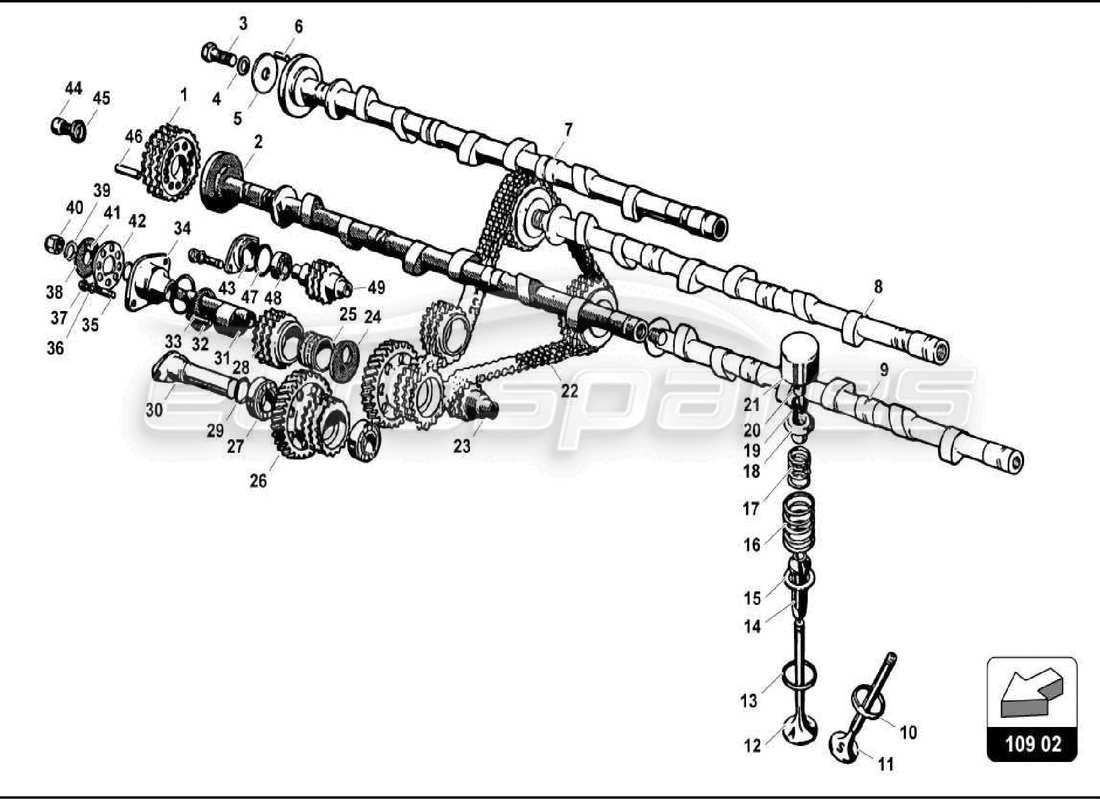 lamborghini 350 gt head timing system part diagram