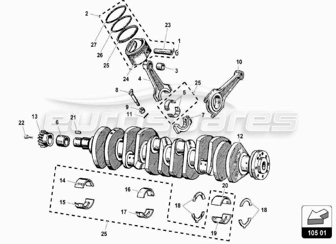 lamborghini miura p400s cranksahft - connecting rod part diagram