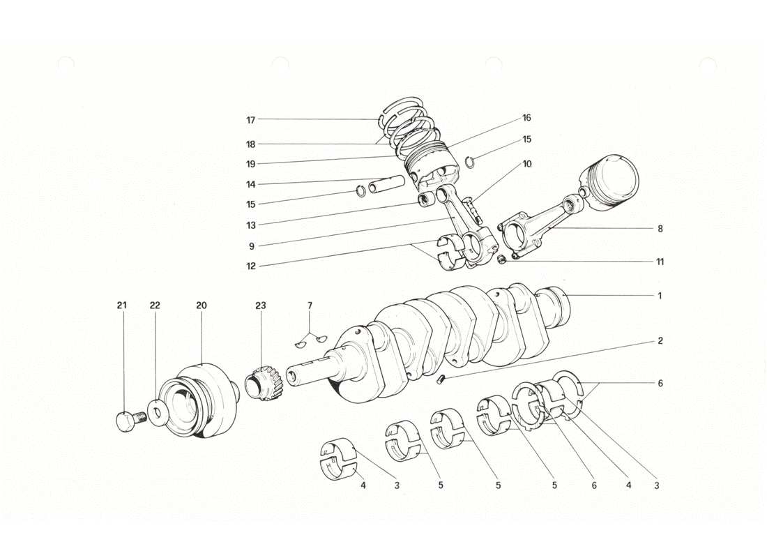 ferrari 208 gtb gts crankshaft - connecting rods and pistons part diagram