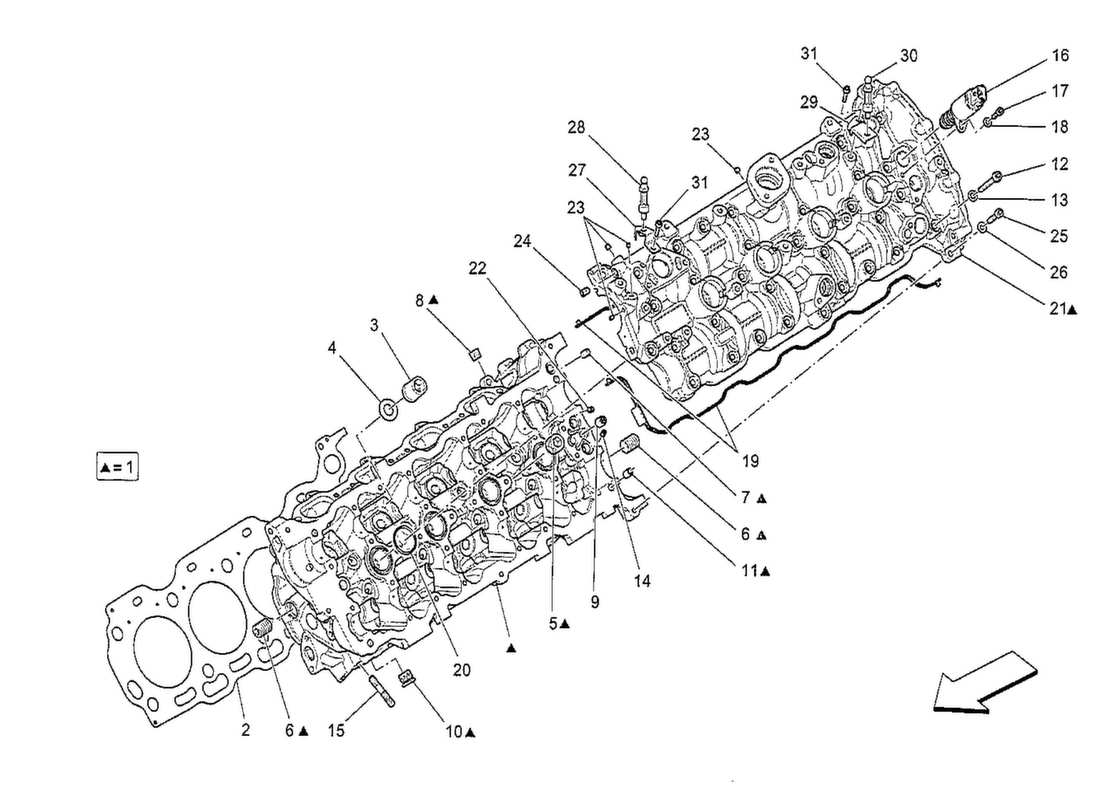 maserati qtp. v8 3.8 530bhp 2014 lh cylinder head part diagram