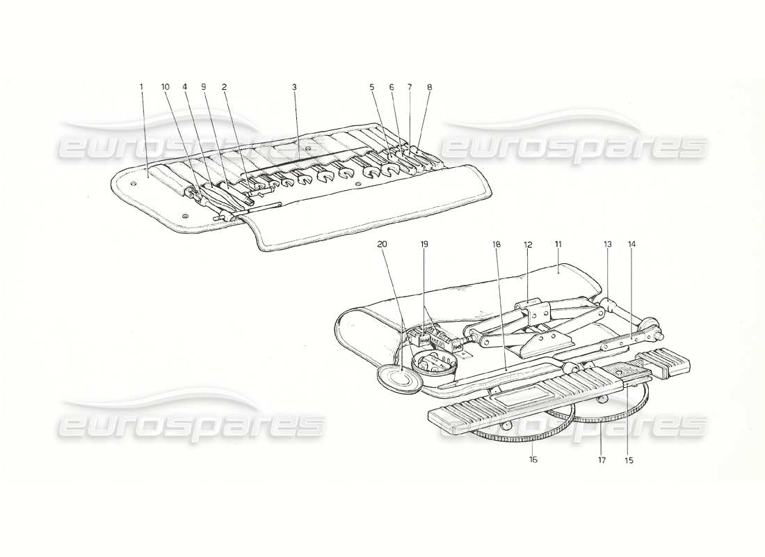 ferrari 308 gt4 dino (1976) tool kit part diagram