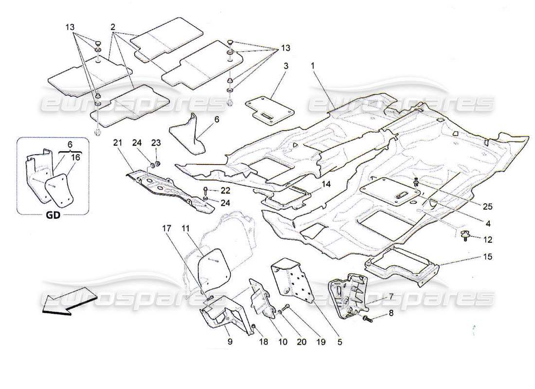 maserati qtp. (2010) 4.2 passenger compartment mats part diagram