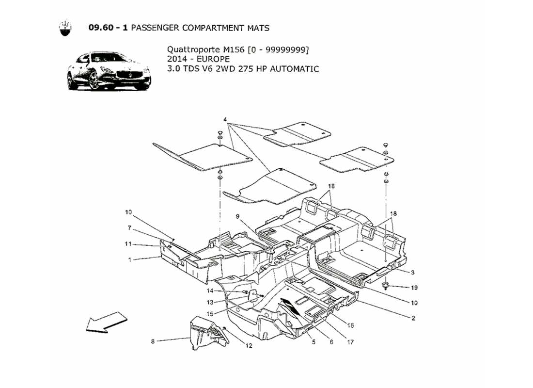 maserati qtp. v6 3.0 tds 275bhp 2014 passenger compartment mats part diagram