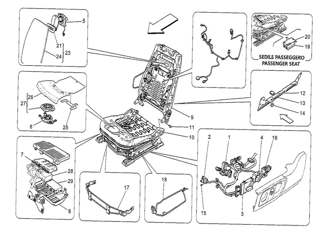 maserati qtp. v8 3.8 530bhp 2014 front seats: mechanics and electronics part diagram