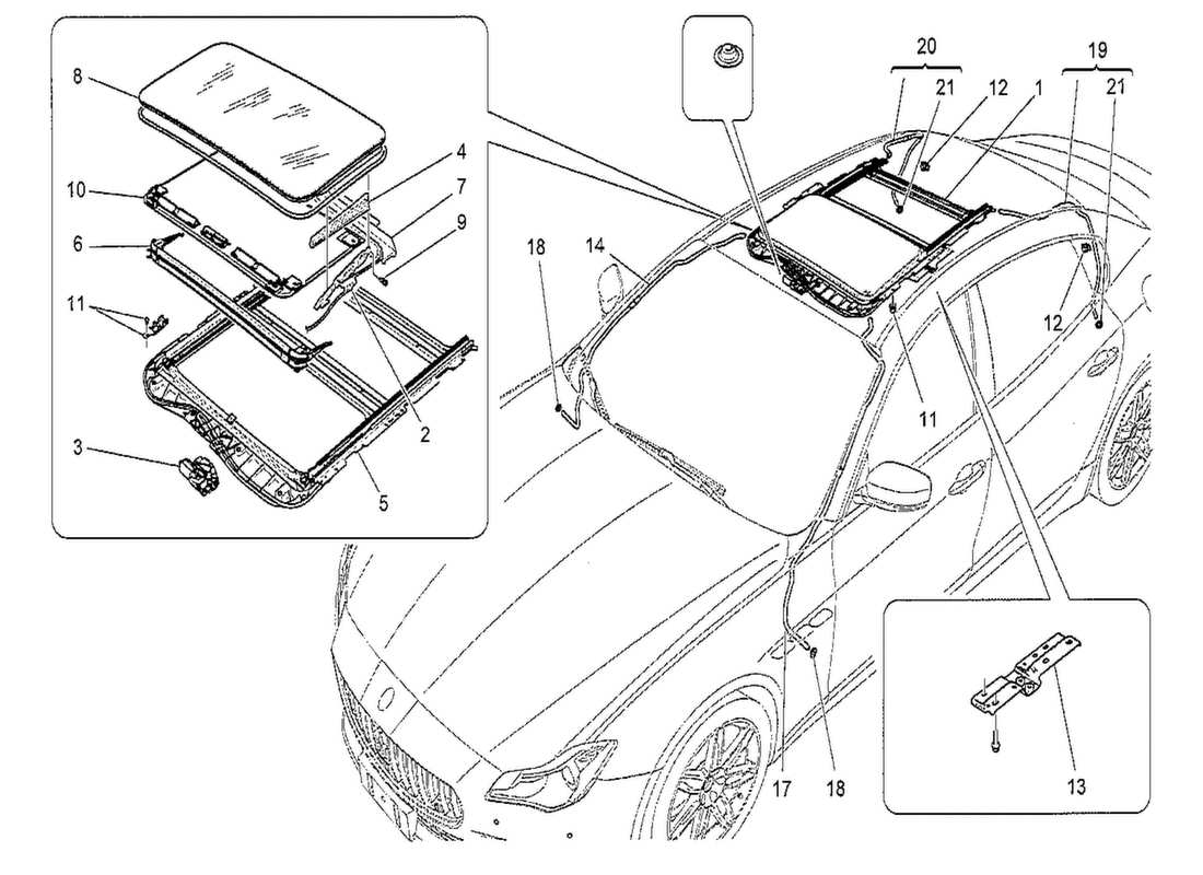 maserati qtp. v8 3.8 530bhp 2014 sunroof part diagram