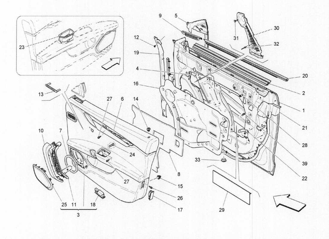 maserati qtp. v6 3.0 bt 410bhp 2015 front doors: trim panels part diagram