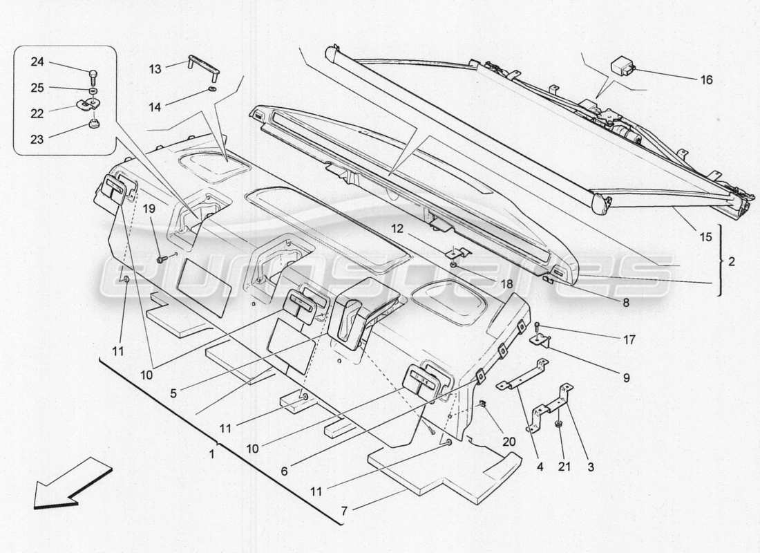 maserati qtp. v8 3.8 530bhp 2014 auto rear parcel shelf part diagram