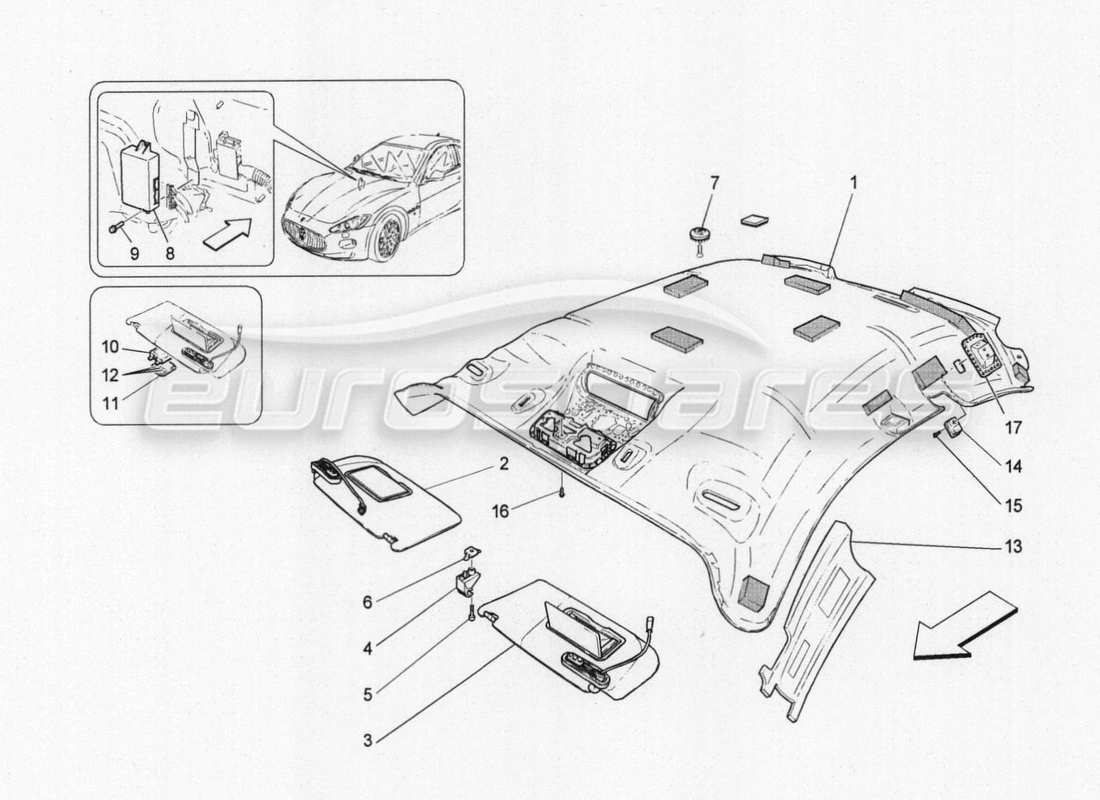 maserati granturismo special edition roof and sun visors part diagram