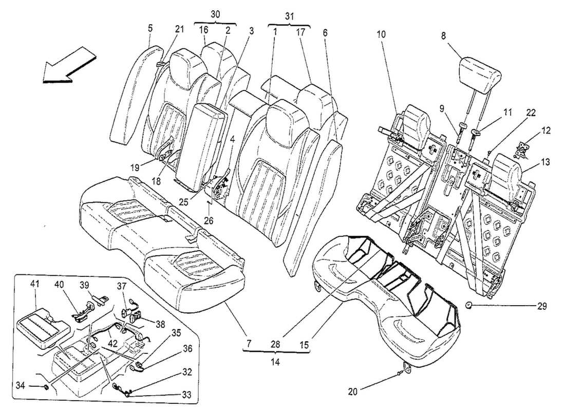 maserati qtp. v8 3.8 530bhp 2014 rear seats: trim panels part diagram