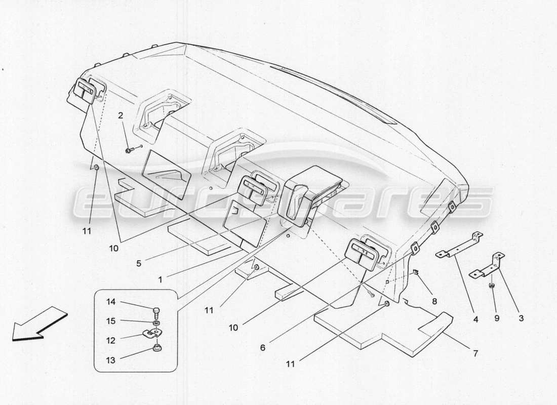 maserati qtp. v8 3.8 530bhp 2014 auto rear parcel shelf part diagram