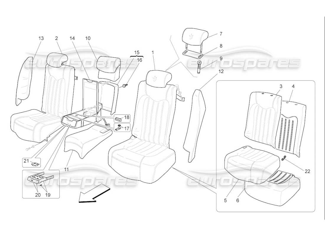 maserati qtp. (2009) 4.7 auto rear seats: trim panels part diagram