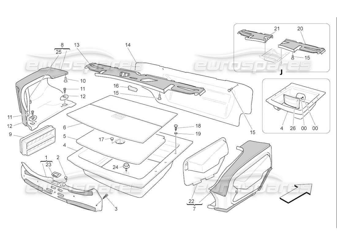 maserati qtp. (2009) 4.7 auto luggage compartment mats part diagram