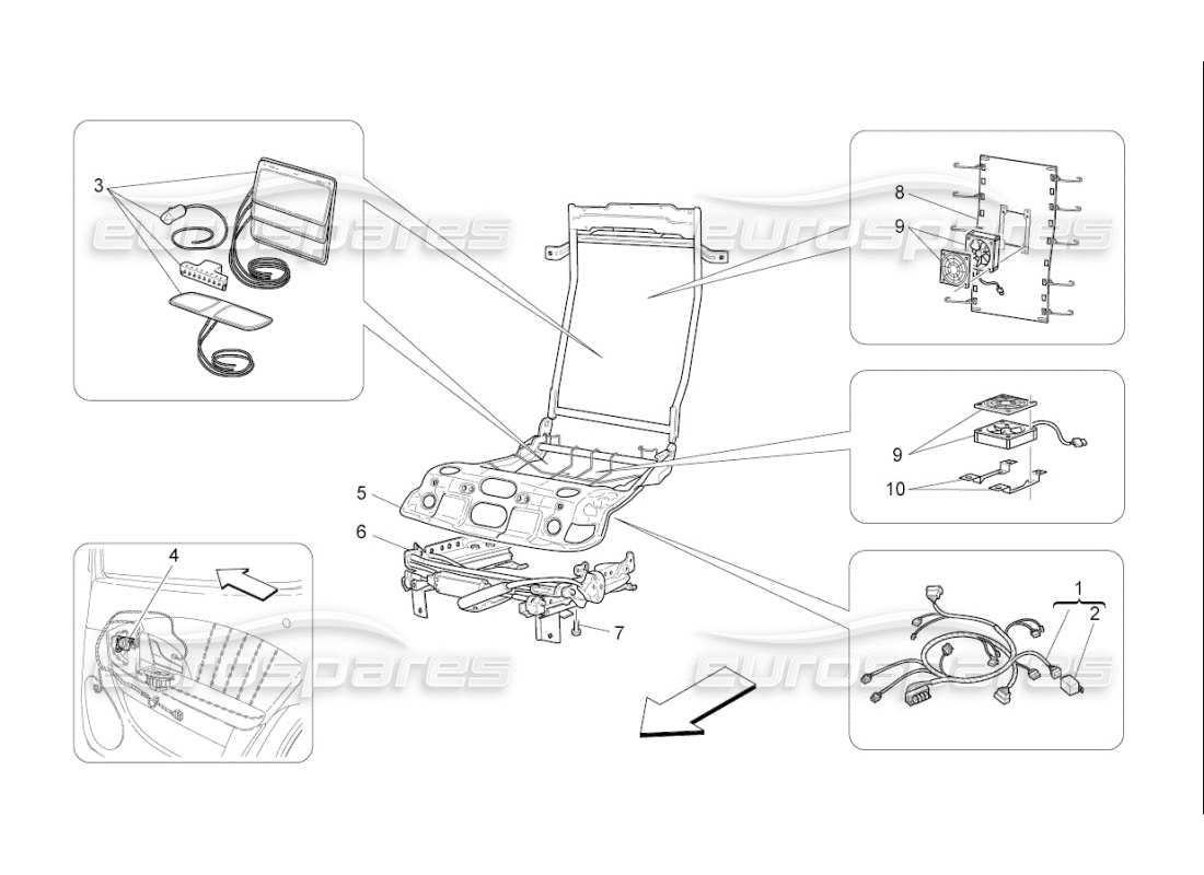 maserati qtp. (2007) 4.2 f1 rear seats: mechanics and electronics part diagram