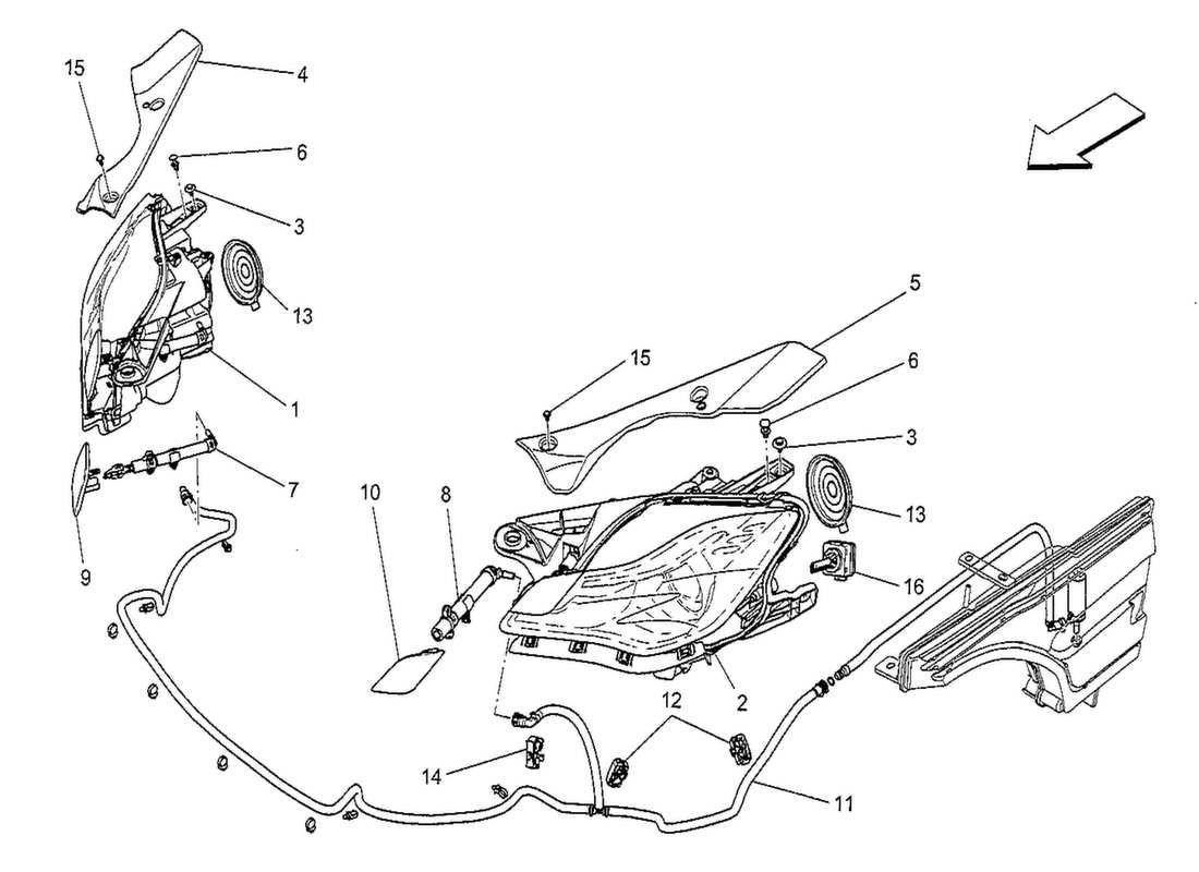 maserati qtp. v8 3.8 530bhp 2014 headlight clusters part diagram