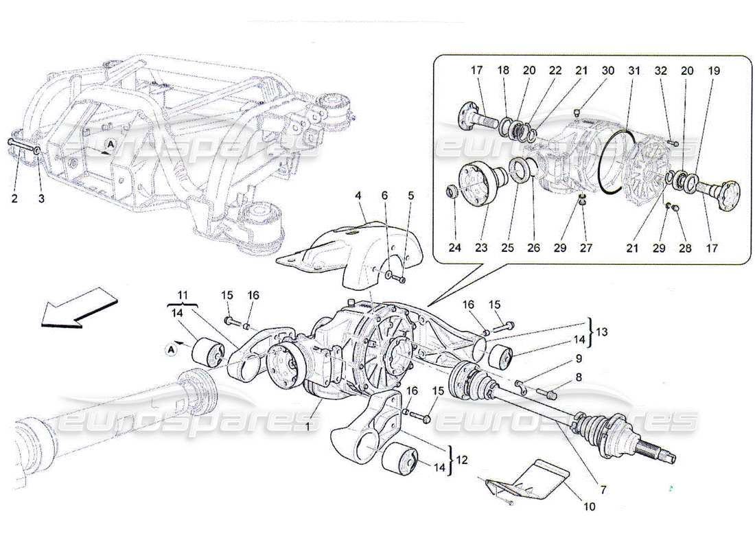 maserati qtp. (2010) 4.2 differential and rear axle shafts part diagram