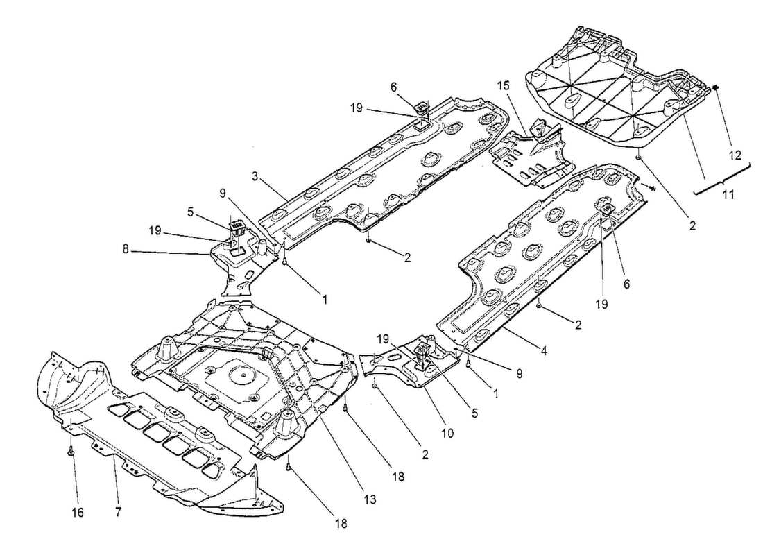 maserati qtp. v8 3.8 530bhp 2014 underbody and underfloor guards part diagram