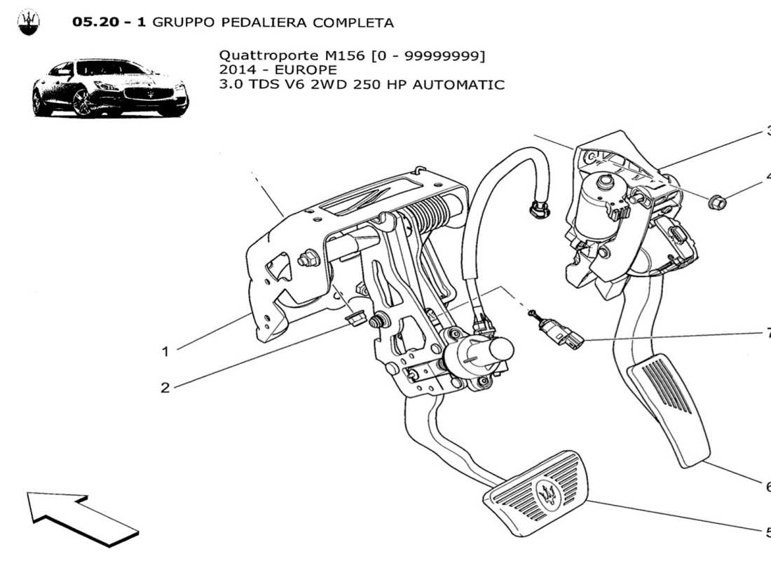 maserati qtp. v6 3.0 tds 250bhp 2014 complete pedal board unit part diagram