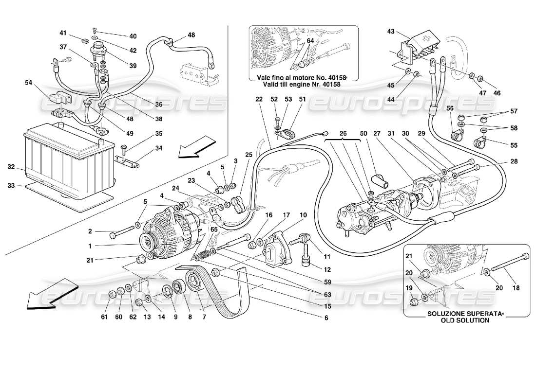 ferrari 355 (2.7 motronic) current generator - starting motor - battery part diagram