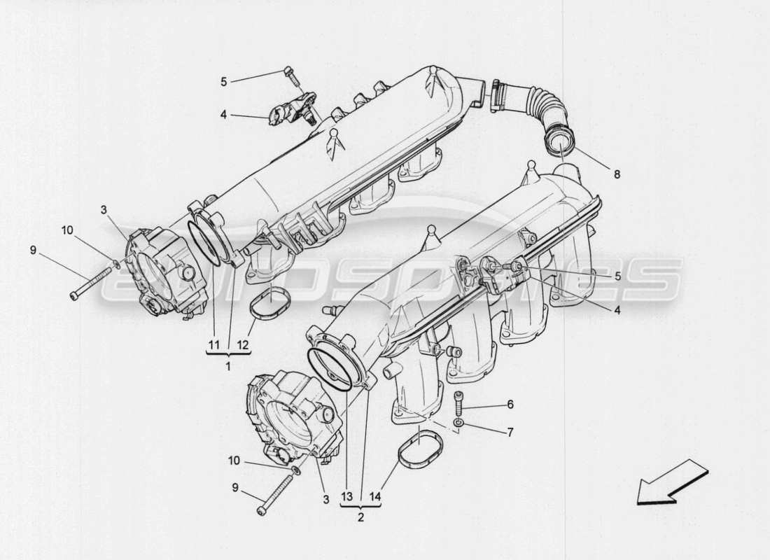 maserati qtp. v8 3.8 530bhp auto 2015 intake manifold and throttle body part diagram