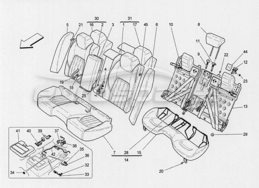 maserati qtp. v8 3.8 530bhp auto 2015 front seats: mechanics and electronics part diagram