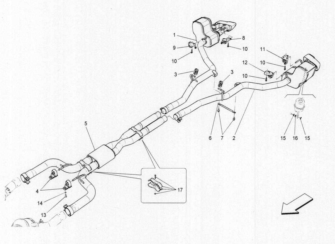 maserati qtp. v6 3.0 bt 410bhp 2015 silencers part diagram