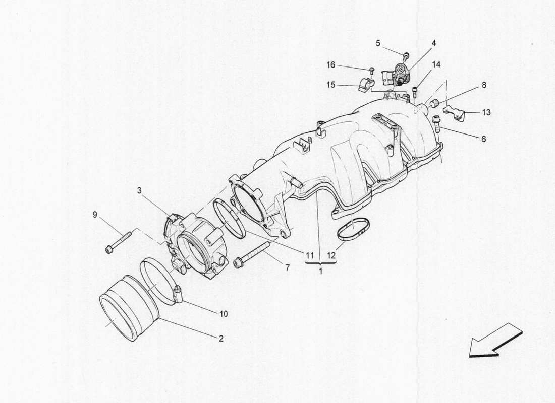 maserati qtp. v6 3.0 bt 410bhp 2015 intake manifold and throttle body part diagram