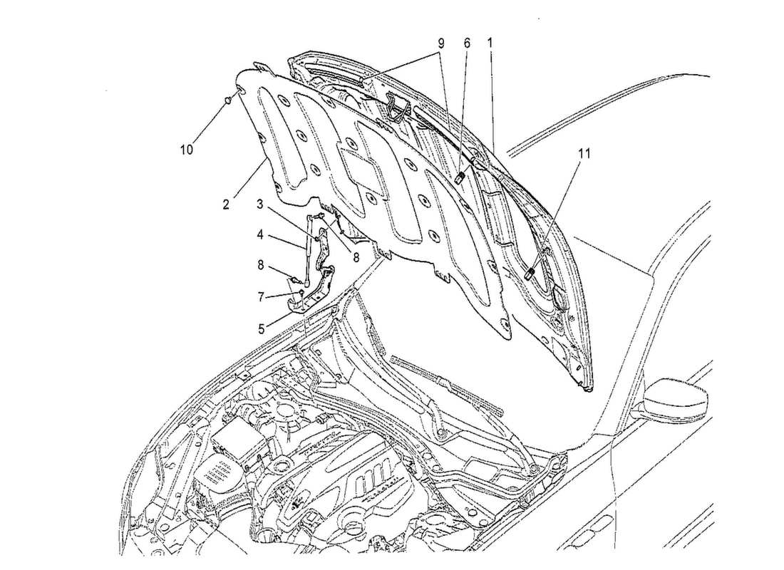 maserati qtp. v8 3.8 530bhp 2014 front lid part diagram