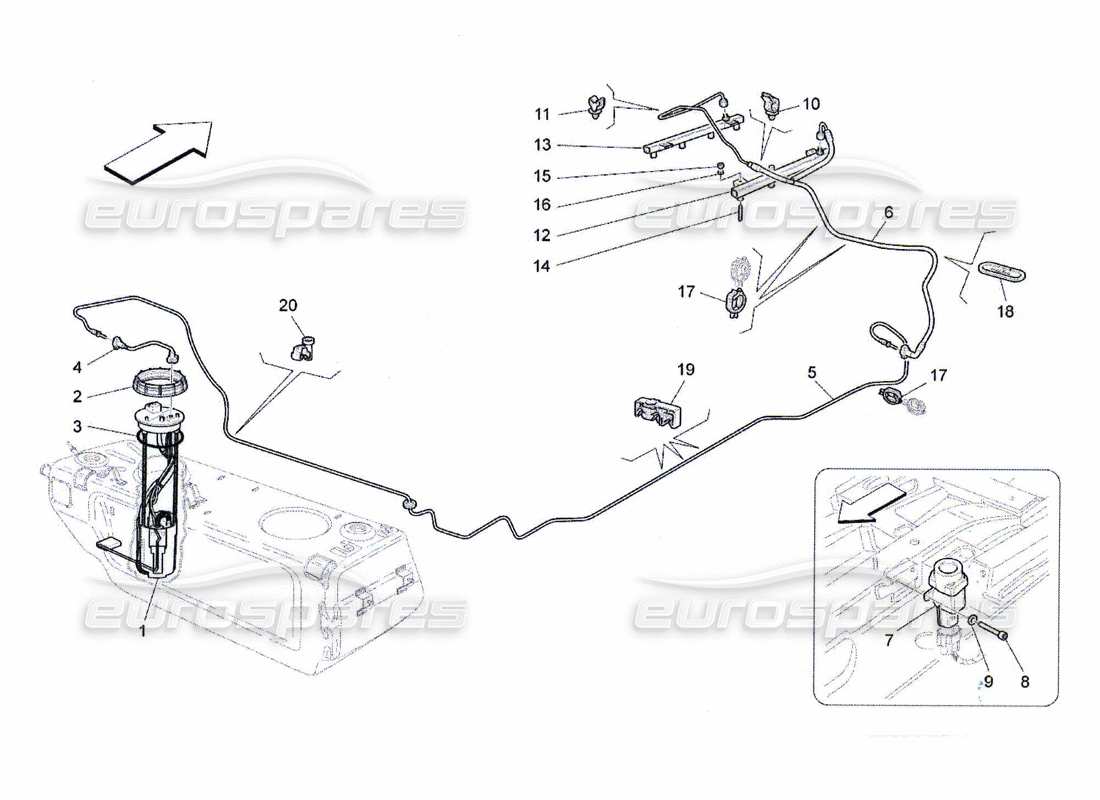 maserati qtp. (2010) 4.7 fuel pumps and connection lines part diagram