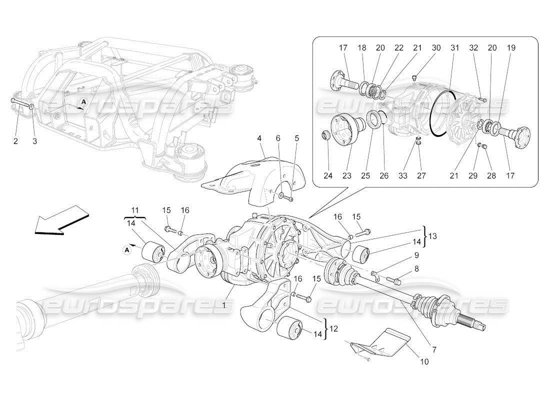 maserati qtp. (2011) 4.2 auto differential and rear axle shafts part diagram