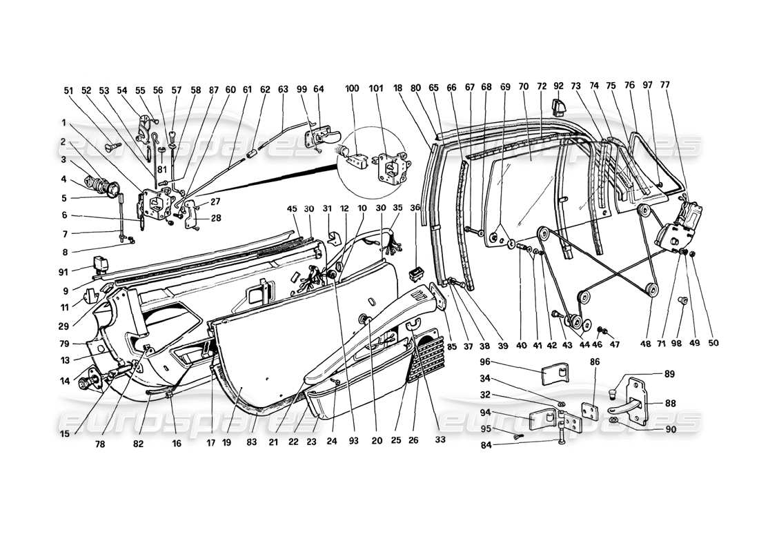 ferrari 308 gtb (1980) doors (variants for rhd - aus versions) part diagram