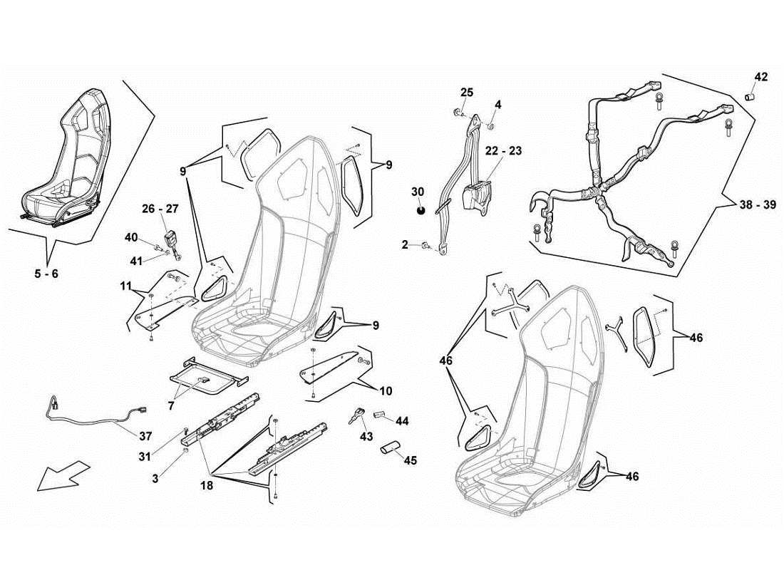 lamborghini gallardo lp570-4s perform seats and safety belts - sport part diagram